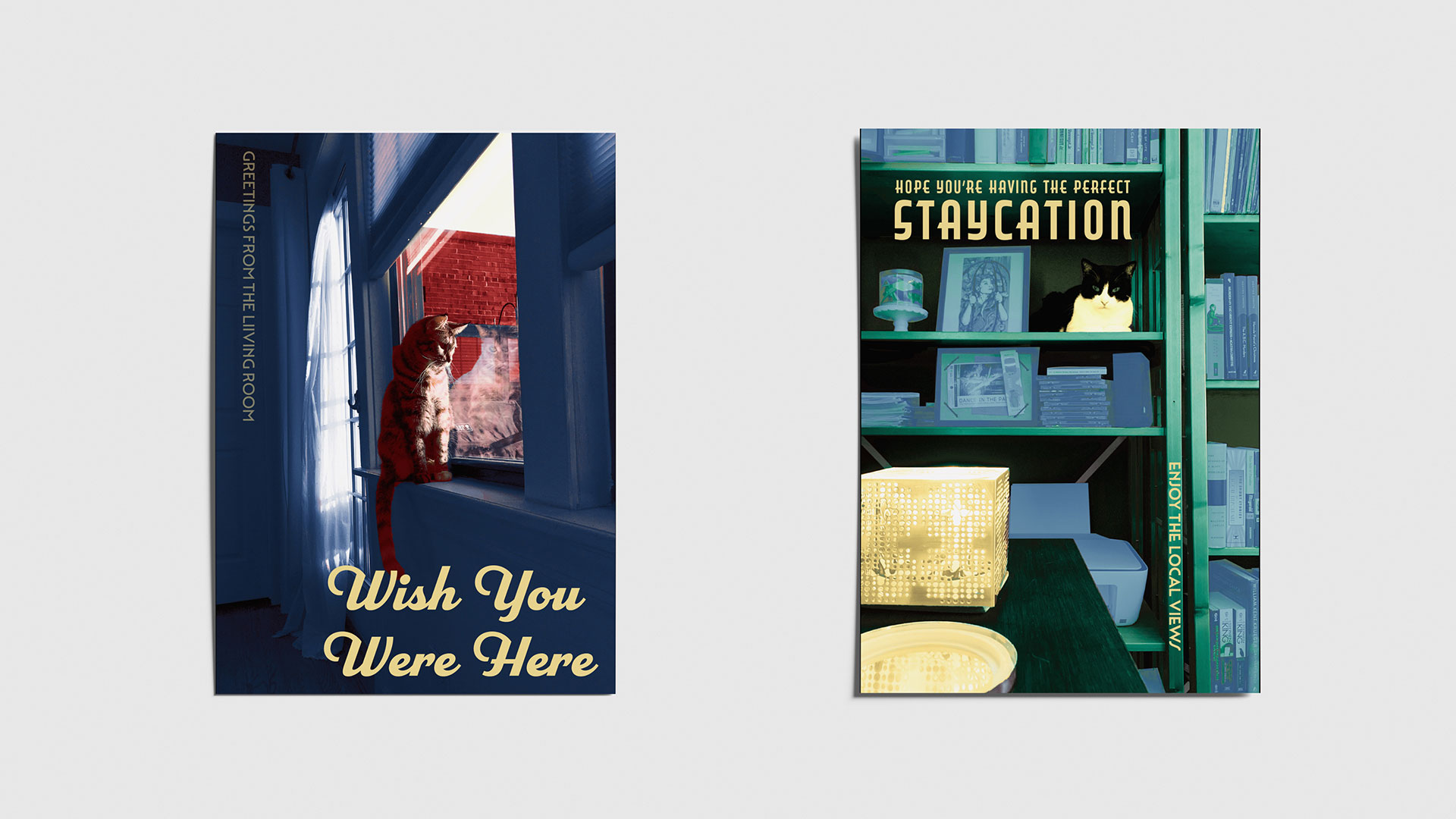 two postcards of my office and my living room